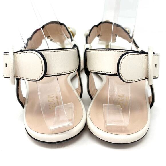 GUCCI DOUBLE GG PEARL LEATHER SANDALS SZ 36.5 - Picture 9 of 11